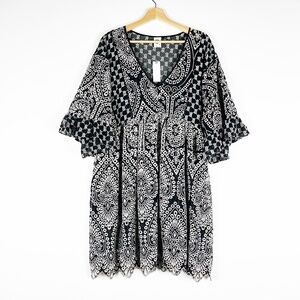 NEW Akemi Kin Anthropologie Brooke Eyelet Embroidered Pullover Tunic Dress Black